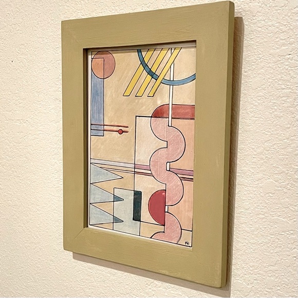 ORIGINAL FRAMED ART Abstract 80s Style Geometric Art Print & Painted Wood Frame - Picture 3 of 3
